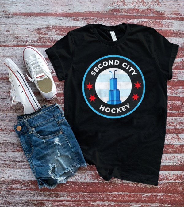 Second City Hockey Chicago Skyline Inspired Sports Emblem T-Shirt