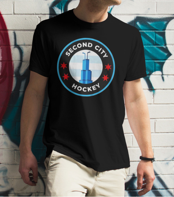 Second City Hockey Chicago Skyline Inspired Sports Emblem T-Shirt