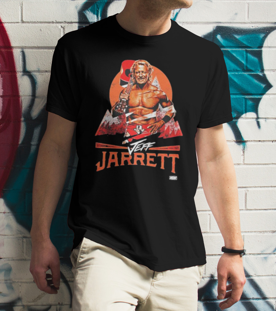 Jeff Jarrett AEW Wrestling With Guitar And Mountain Background T-Shirt