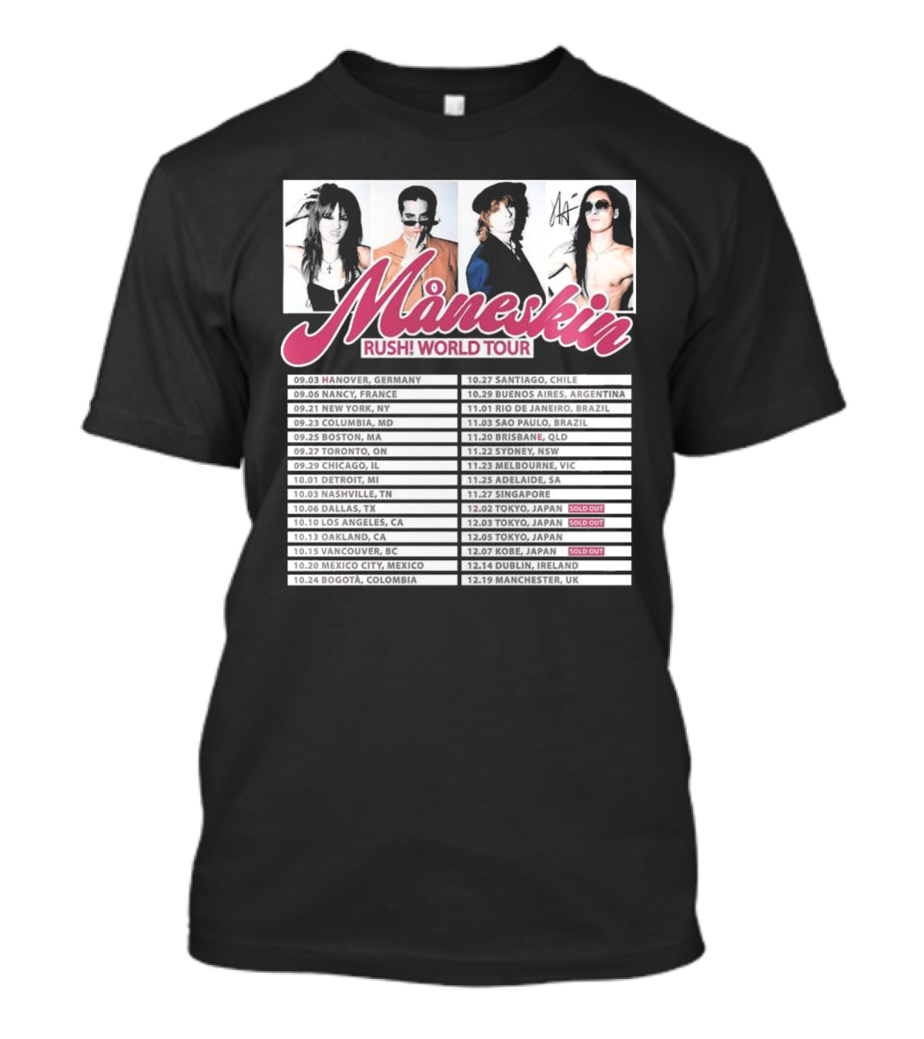 Måneskin Rush World Tour 2023: Iconic Band With Global Dates And Sold-Out Tokyo Shows T-Shirt