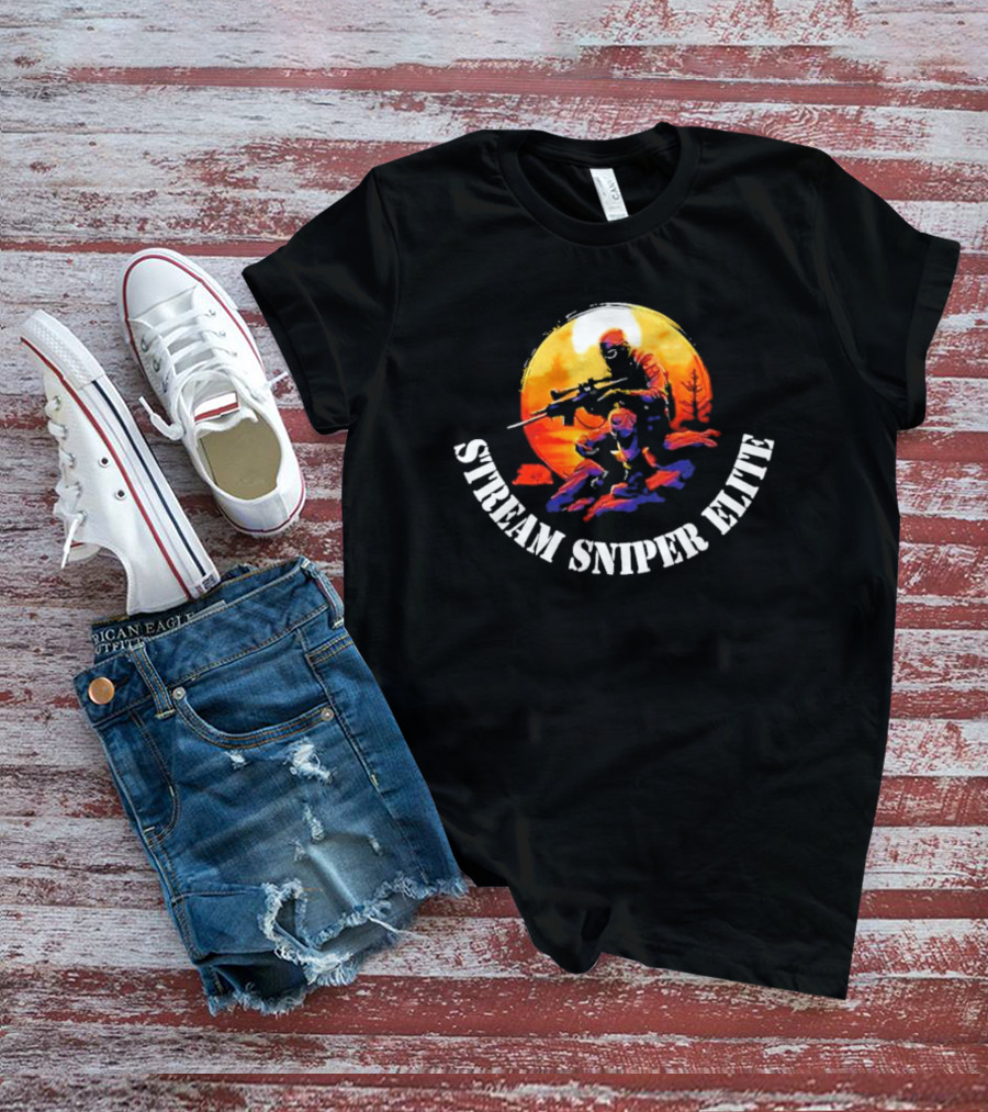 STREAM SNIPER ELITE Sniper Silhouette Warrior In Sunset Background T-Shirt