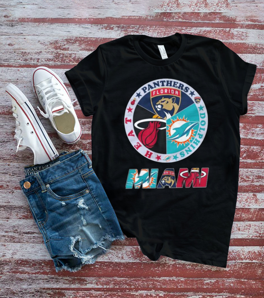 Miami Dolphins Florida Panthers Miami Heat Sports Team Logo Circle MIAMI T-Shirt