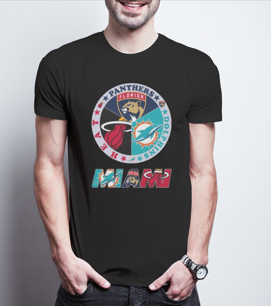 Miami Dolphins Florida Panthers Miami Heat Sports Team Logo Circle MIAMI T-Shirt