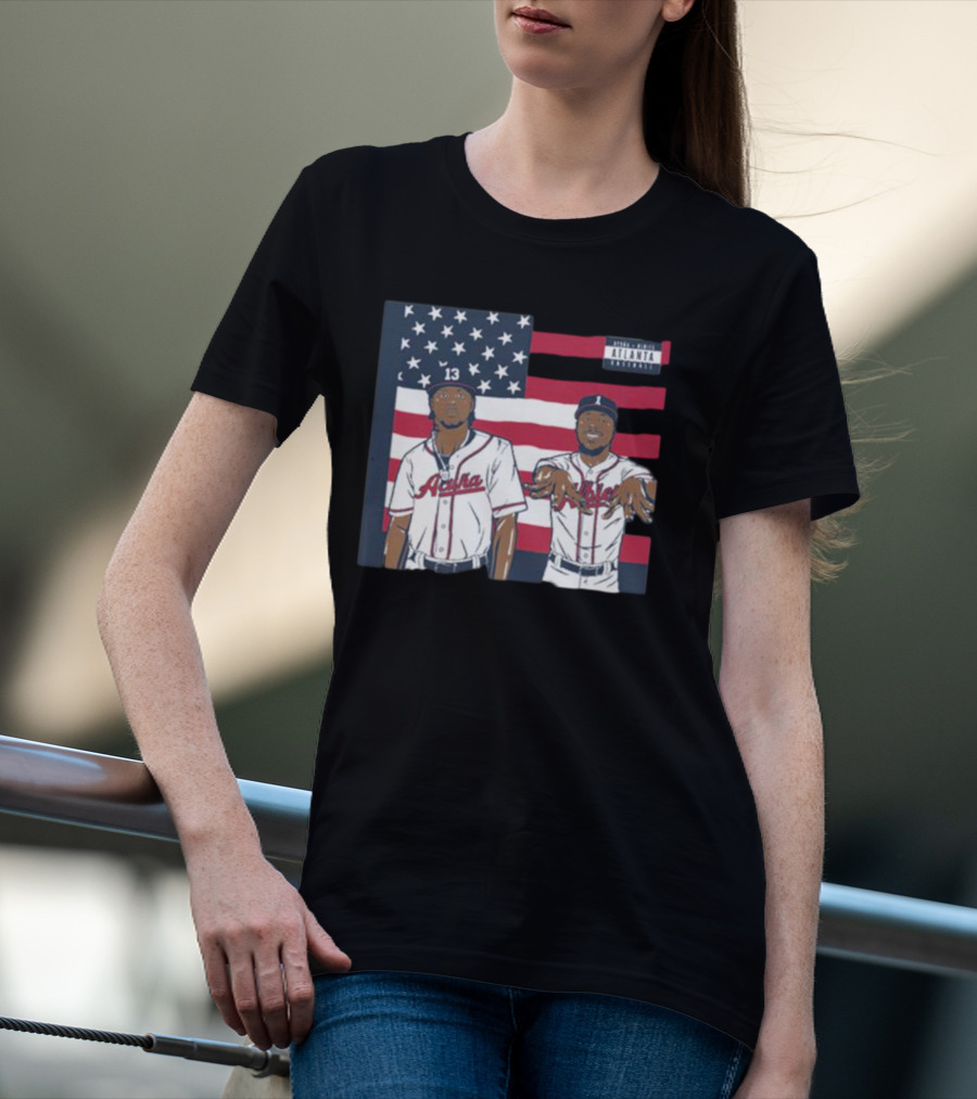 Ronald Acuña Jr. Ozzie Albies ATL Icons America Flag Baseball Jersey 13黛空อนหนℤจก T-Shirt
