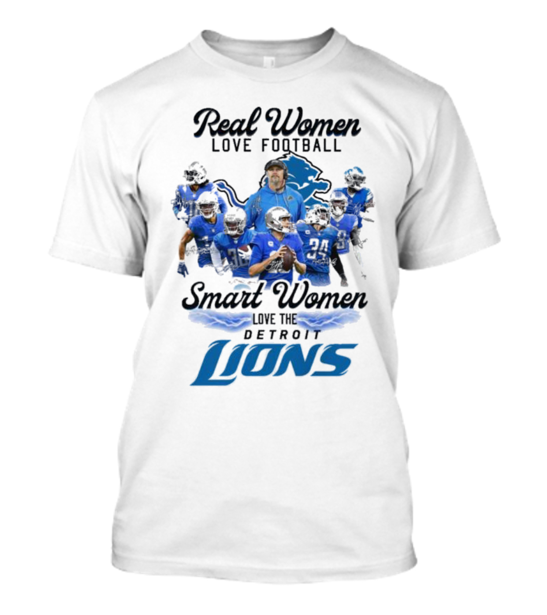 Real Women Love Football Smart Women Love The Detroit Lions Players T-Shirt