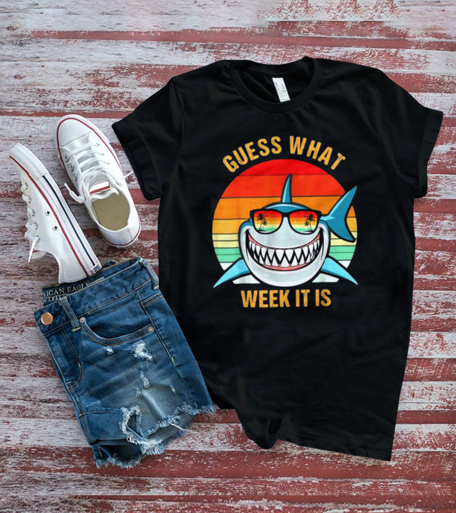 Guess What Week It Is Shark Vintage Sunset Retro Palm Trees T-Shirt