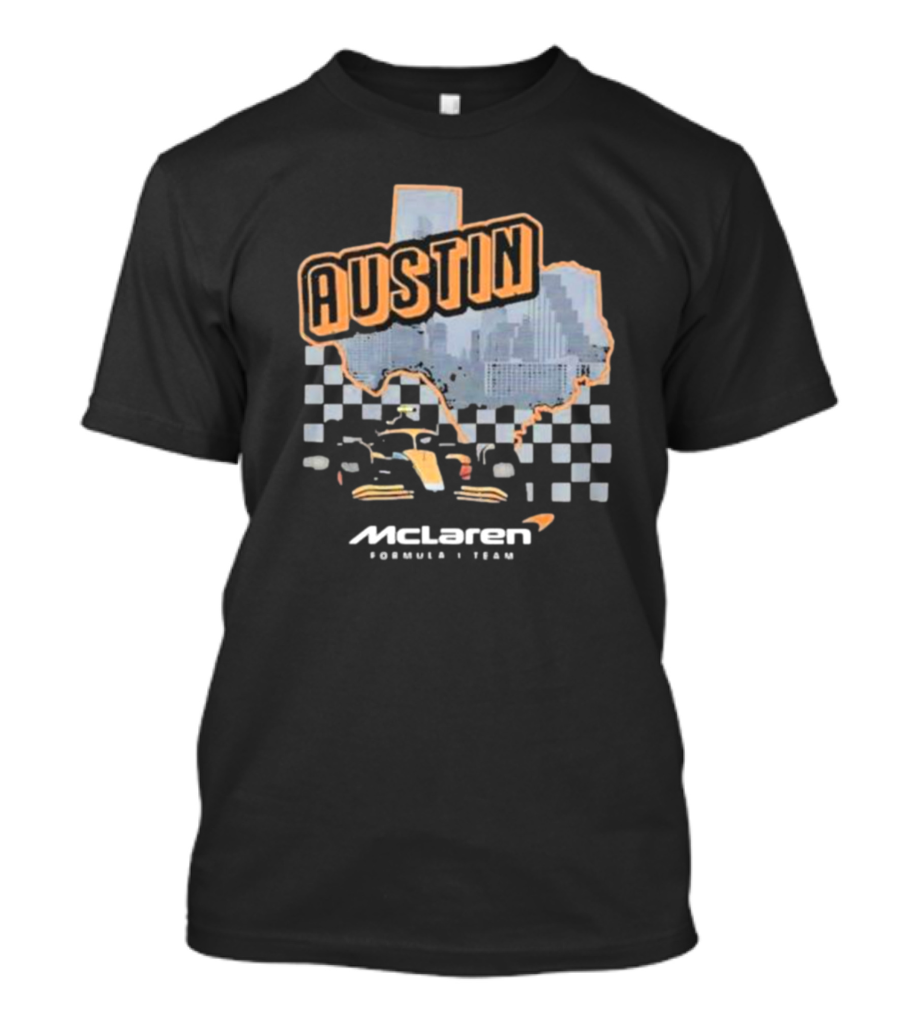 Mclaren Formula 1 Team Austin Texas Racing Circuit Checkered Skyline T-Shirt