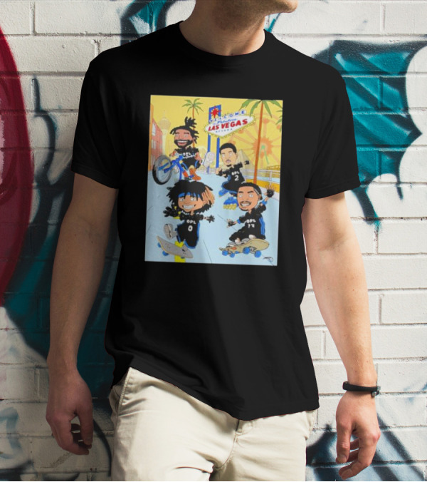 Woogity Welcome Las Vegas Nevada OPL 0 2 72 Animation Characters On Skateboards And Bikes T-Shirt