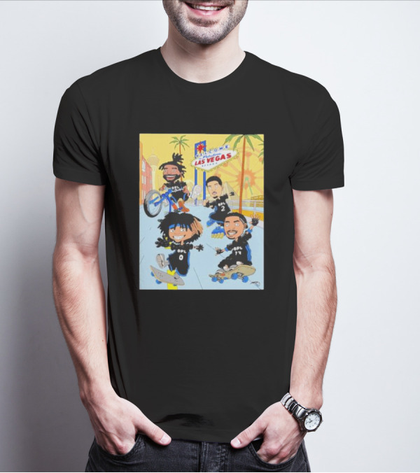 Woogity Welcome Las Vegas Nevada OPL 0 2 72 Animation Characters On Skateboards And Bikes T-Shirt