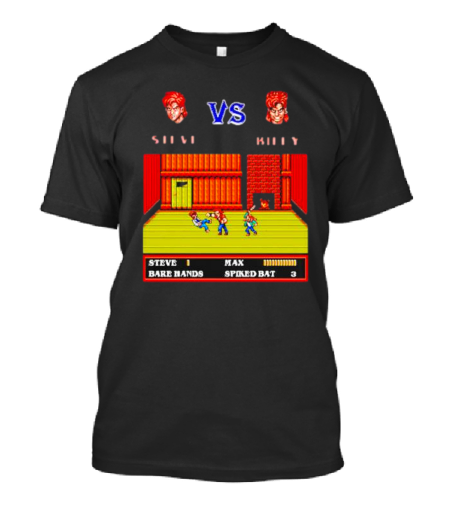 Steve Vs Billy And Max Double Dragon Showdown Retro Video Game T-Shirt