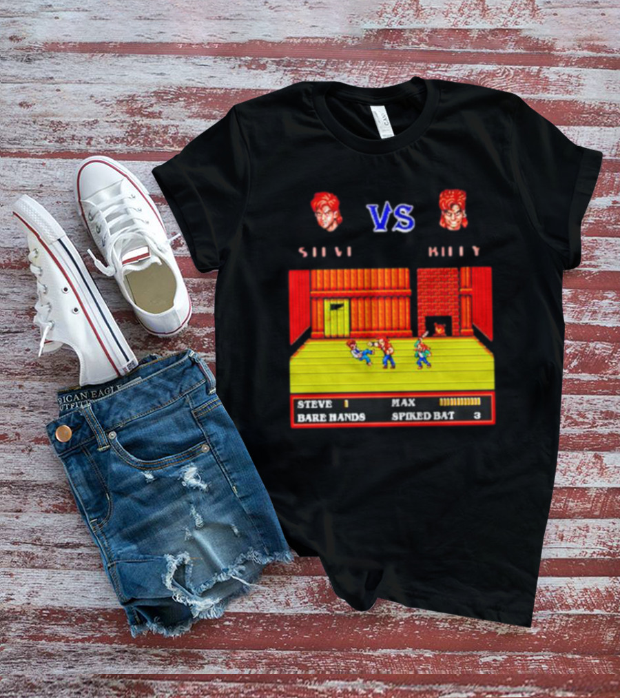 Steve Vs Billy And Max Double Dragon Showdown Retro Video Game T-Shirt