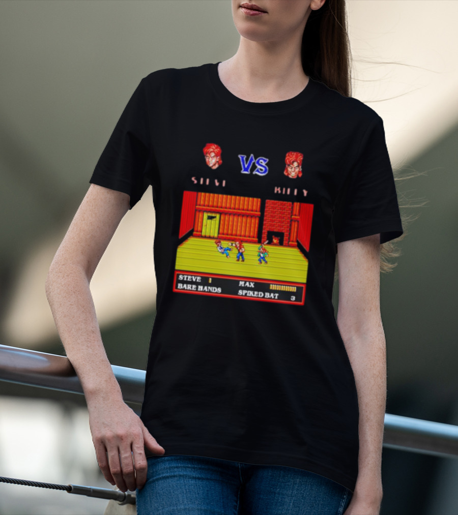 Steve Vs Billy And Max Double Dragon Showdown Retro Video Game T-Shirt
