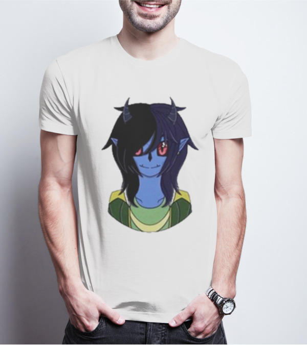 Zombicplayz's Anime-Style Blue Demon Character With Red Eyes And Horns T-Shirt