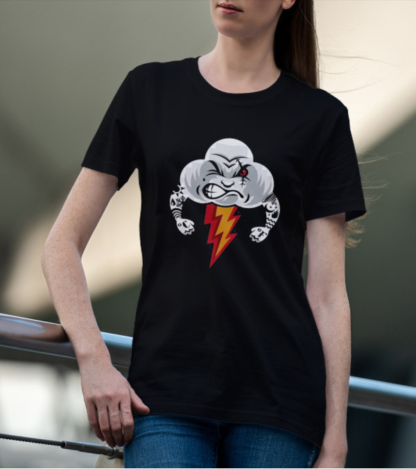 Bad Weather Angry Thunderstorm Cloud With Tattoos And Lightning Bolt T-Shirt
