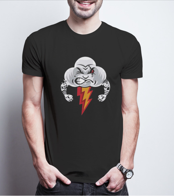Bad Weather Angry Thunderstorm Cloud With Tattoos And Lightning Bolt T-Shirt