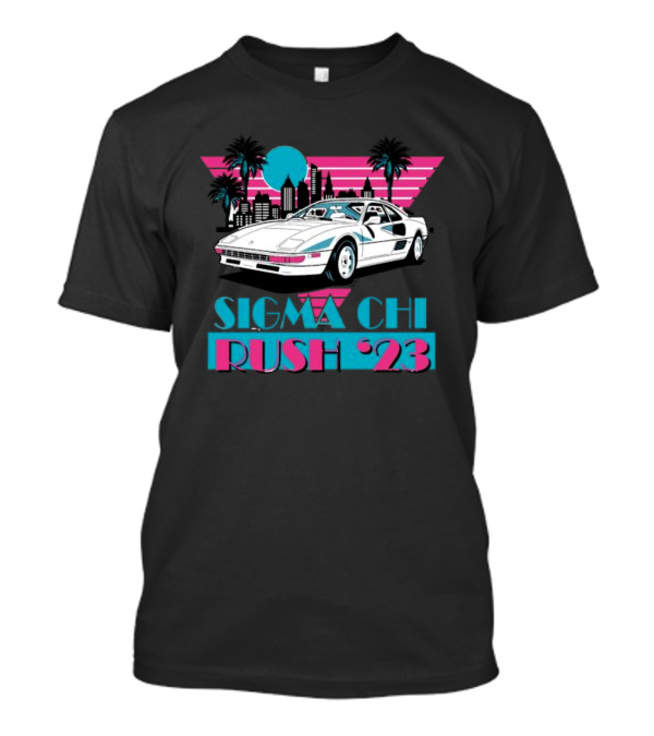 Sigma Chi Rush '23 Miami Retro Car And Skyline T-Shirt