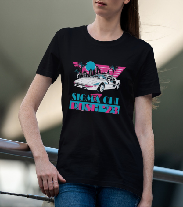 Sigma Chi Rush '23 Miami Retro Car And Skyline T-Shirt