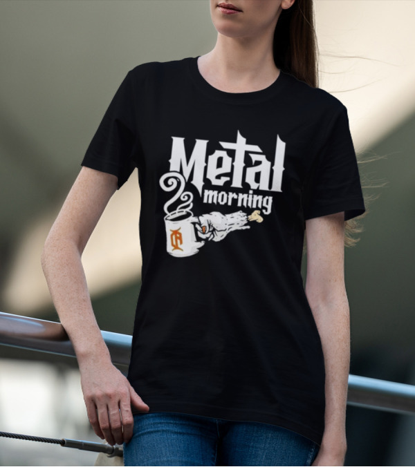 Metal Morning Skeleton Hand Coffee Cup T-Shirt