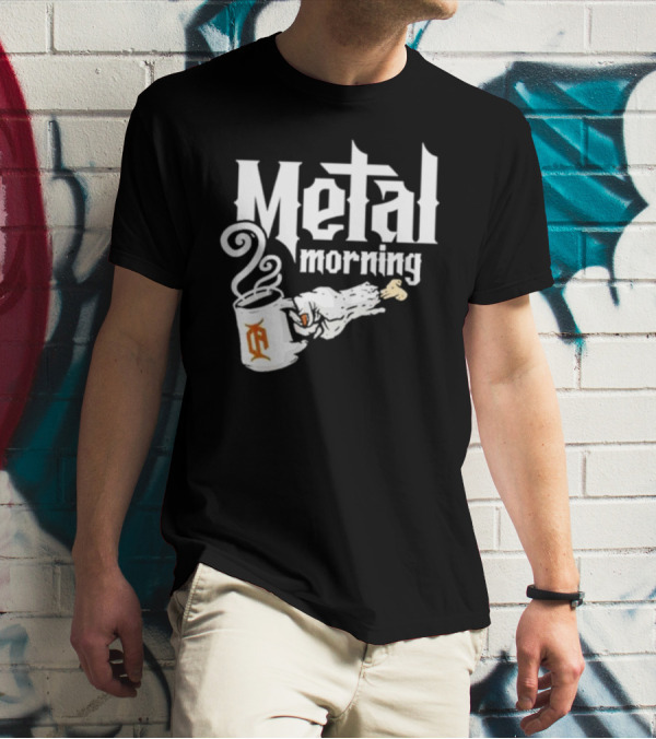 Metal Morning Skeleton Hand Coffee Cup T-Shirt
