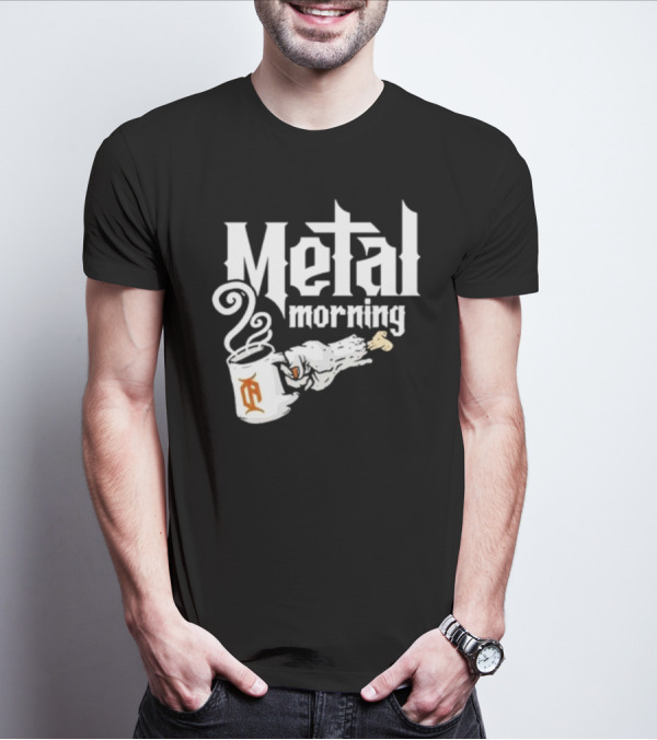 Metal Morning Skeleton Hand Coffee Cup T-Shirt