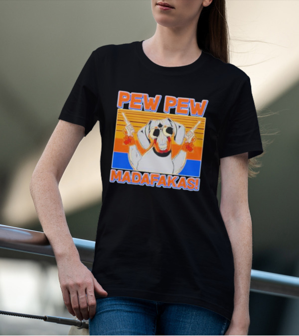 Pew Pew Madafakas Dachshund Dog Vintage Retro Guns T-Shirt