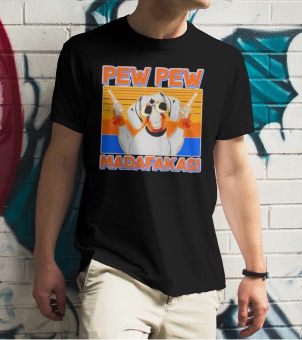 Pew Pew Madafakas Dachshund Dog Vintage Retro Guns T-Shirt