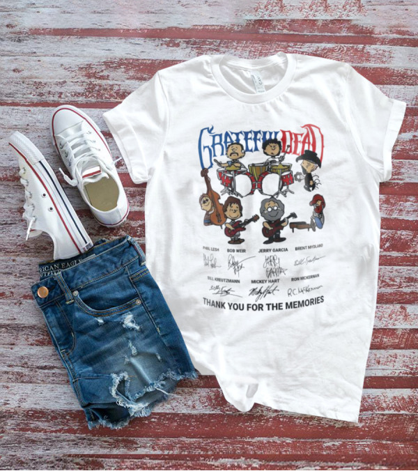Grateful Dead Peanuts Characters Thank You For The Memories Phil Lesh Mydland Signatures T-Shirt