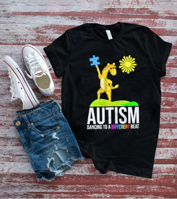 Giraffe With Puzzle Piece And Sun Celebrating Autism Dancing To A Different Beat T-Shirt