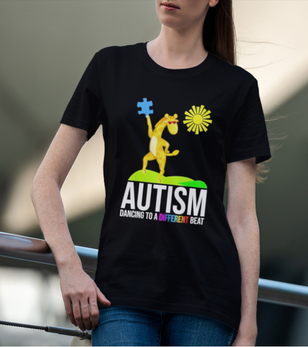 Giraffe With Puzzle Piece And Sun Celebrating Autism Dancing To A Different Beat T-Shirt