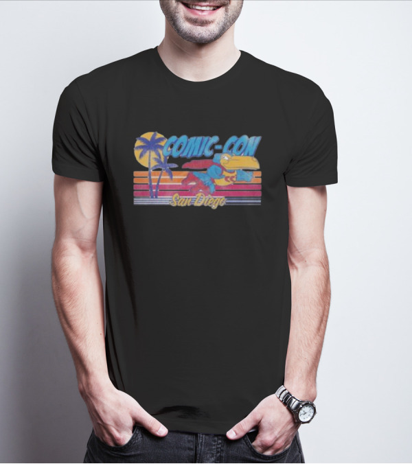San Diego Comic-Con Colorful Superhero Bird With Palms T-Shirt