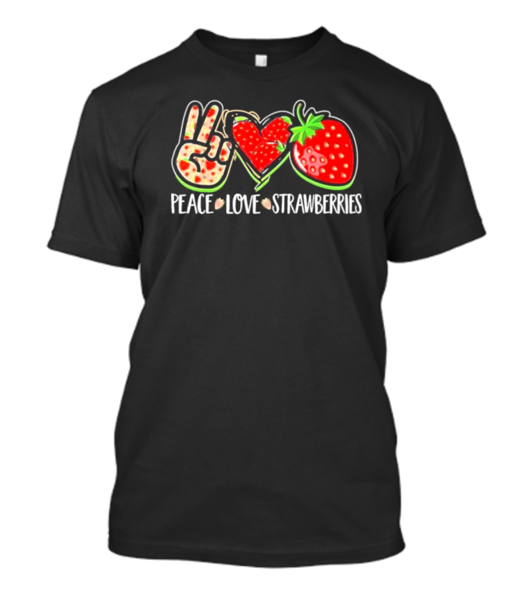 PEACE LOVE STRAWBERRIES HAND SIGN HEART FRUIT T-Shirt
