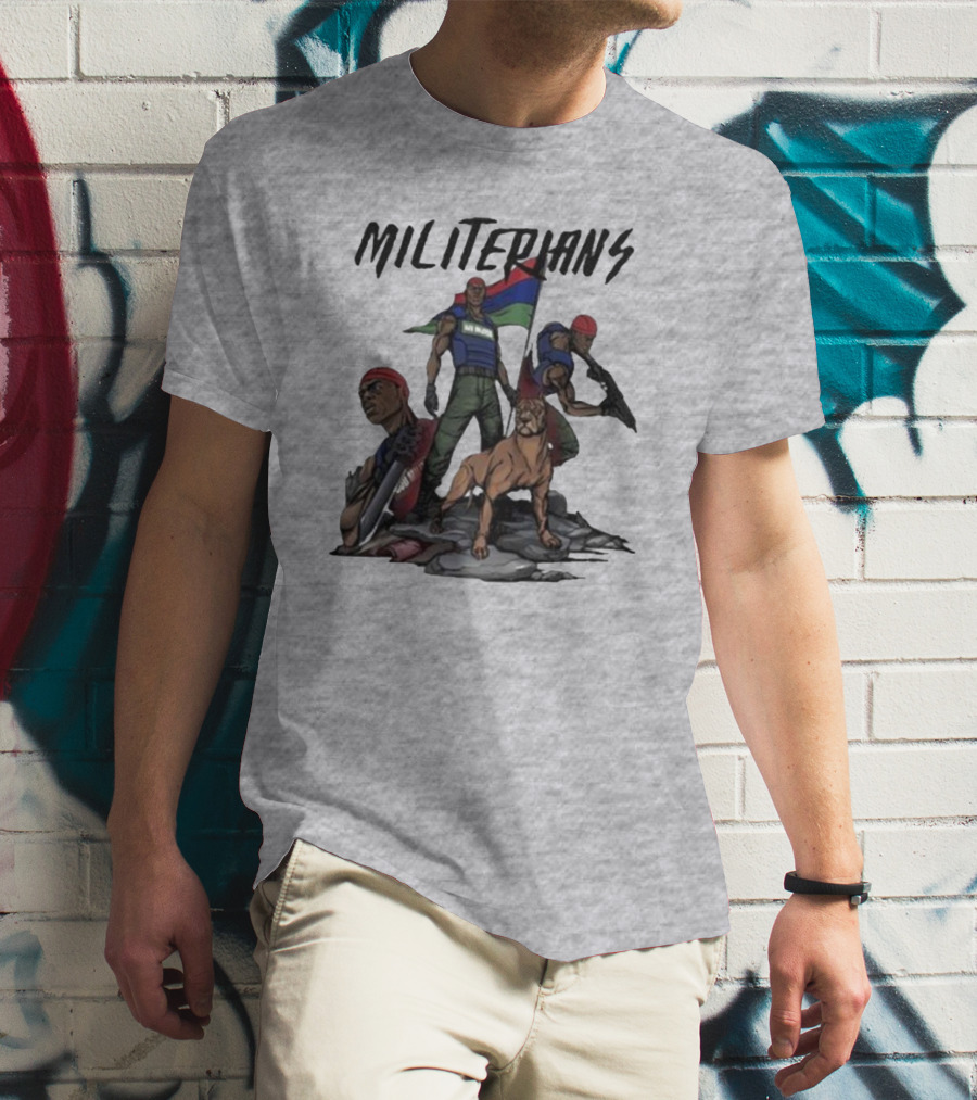 J Hus Merch Militerians Militant Style With Red Bandanas And Guard Dog T-Shirt