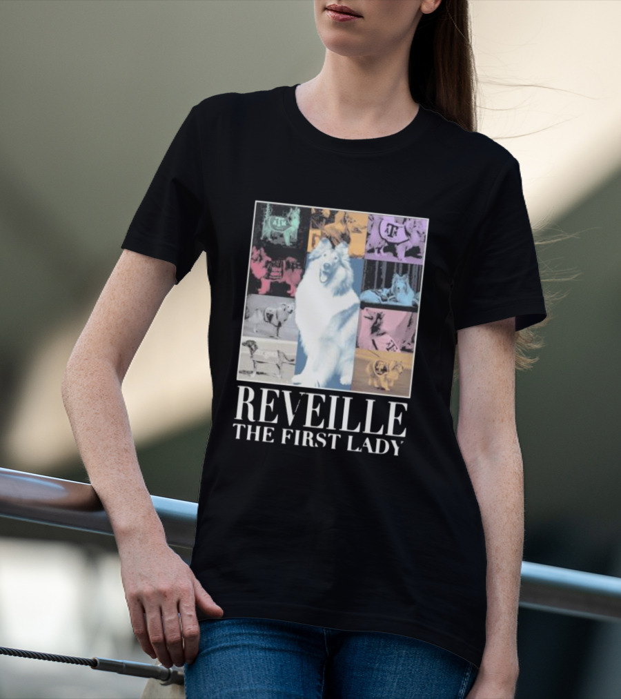 Reveille The First Lady Texas A&M Colorful Collage T-Shirt