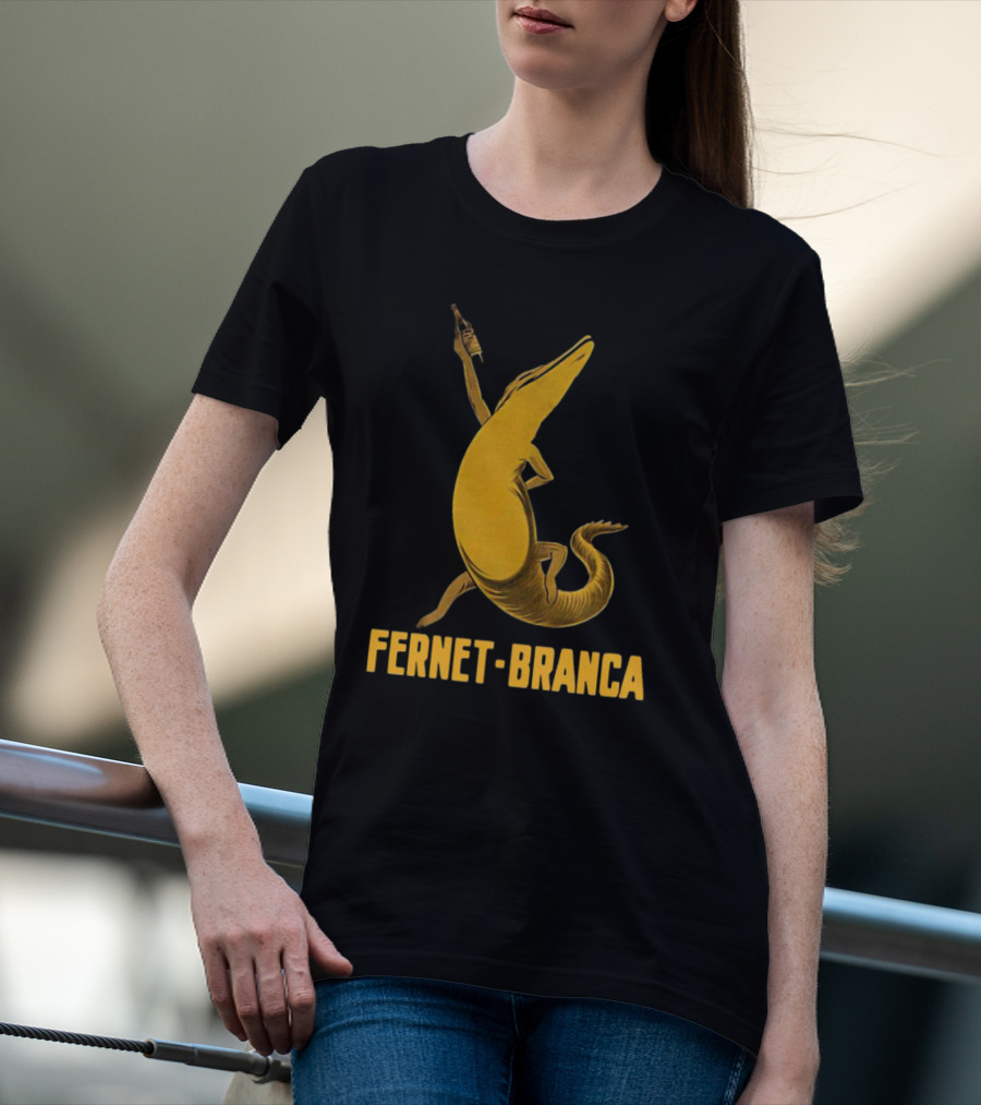 Fernet Branca Crocodile Holding Bottle Iconic Beverage T-Shirt