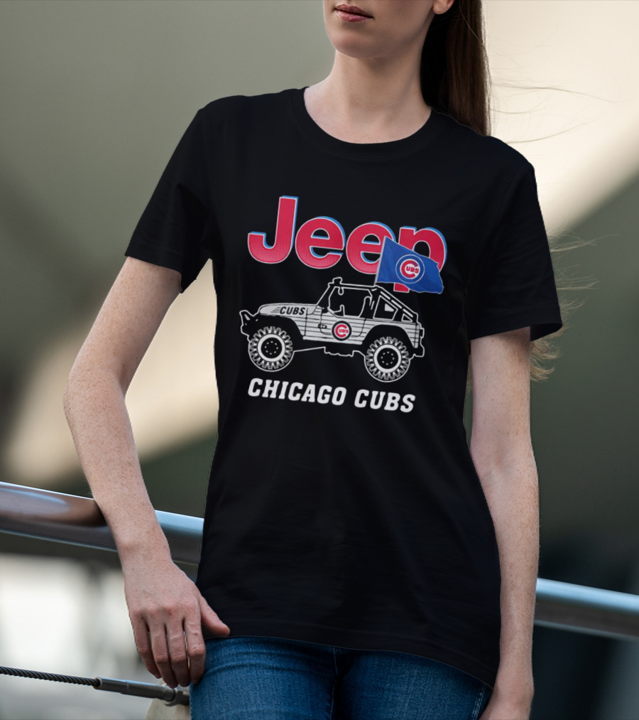 Jeep Chicago Cubs Flag With Cubs Logo On Jeep T-Shirt