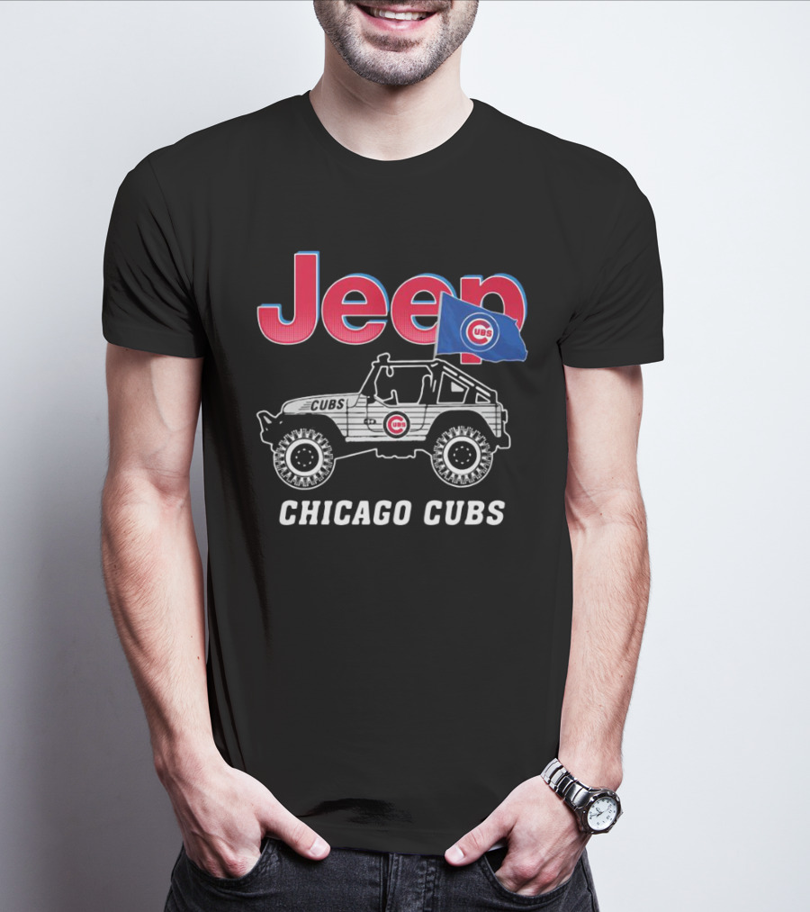 Jeep Chicago Cubs Flag With Cubs Logo On Jeep T-Shirt