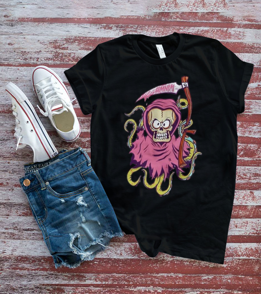 Squid-Hooded Grim Reaper With Tentacles And Outrageous Scythe T-Shirt