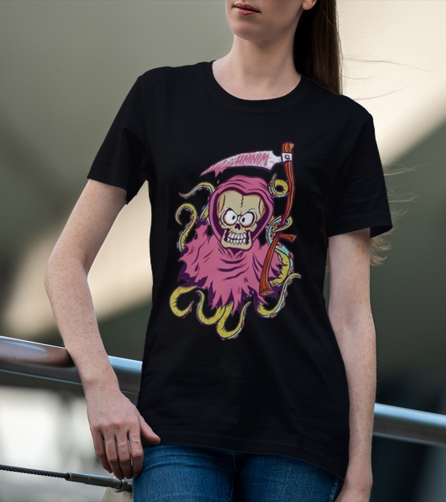Squid-Hooded Grim Reaper With Tentacles And Outrageous Scythe T-Shirt