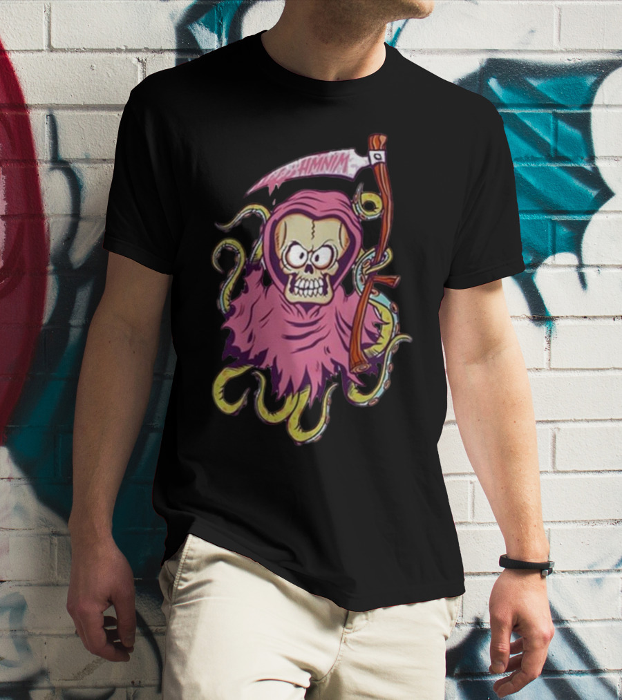 Squid-Hooded Grim Reaper With Tentacles And Outrageous Scythe T-Shirt