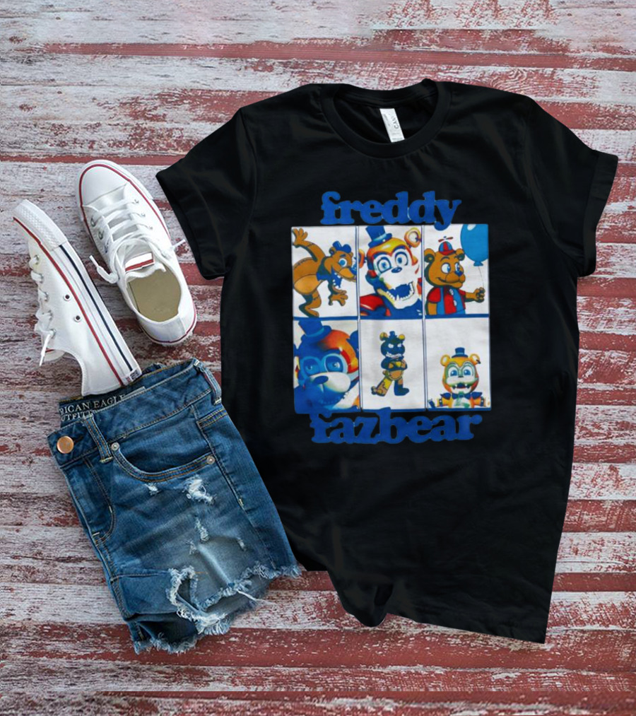 Freddy Fazbear Animated Comic Style Grid Boyfriend Fit Girls T-Shirt
