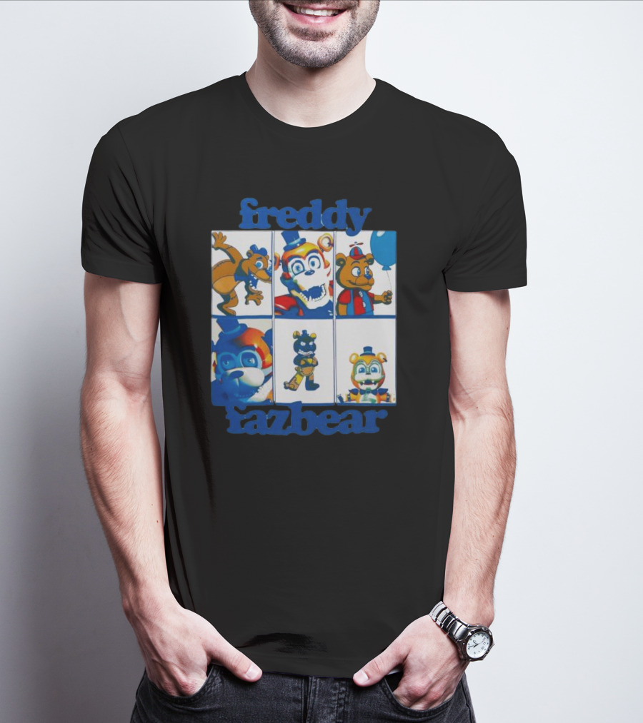 Freddy Fazbear Animated Comic Style Grid Boyfriend Fit Girls T-Shirt