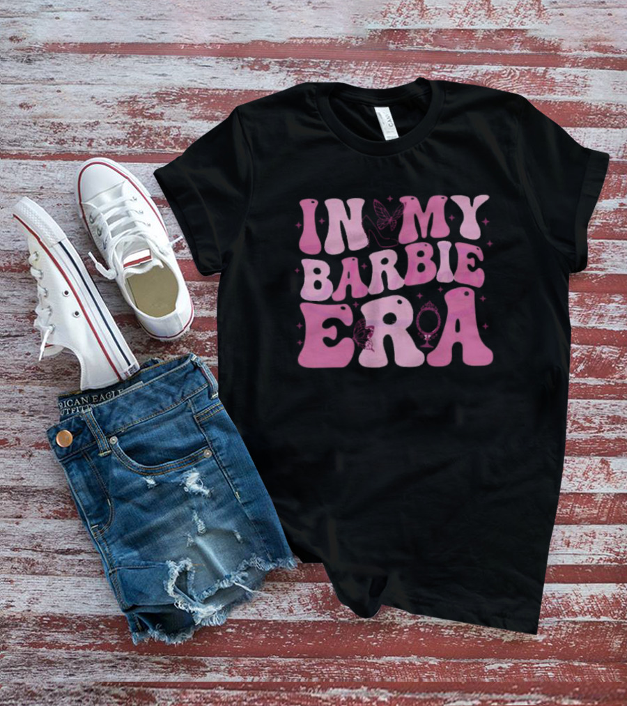 In My Barbie Era Butterfly Mirror Pink Letters T-Shirt