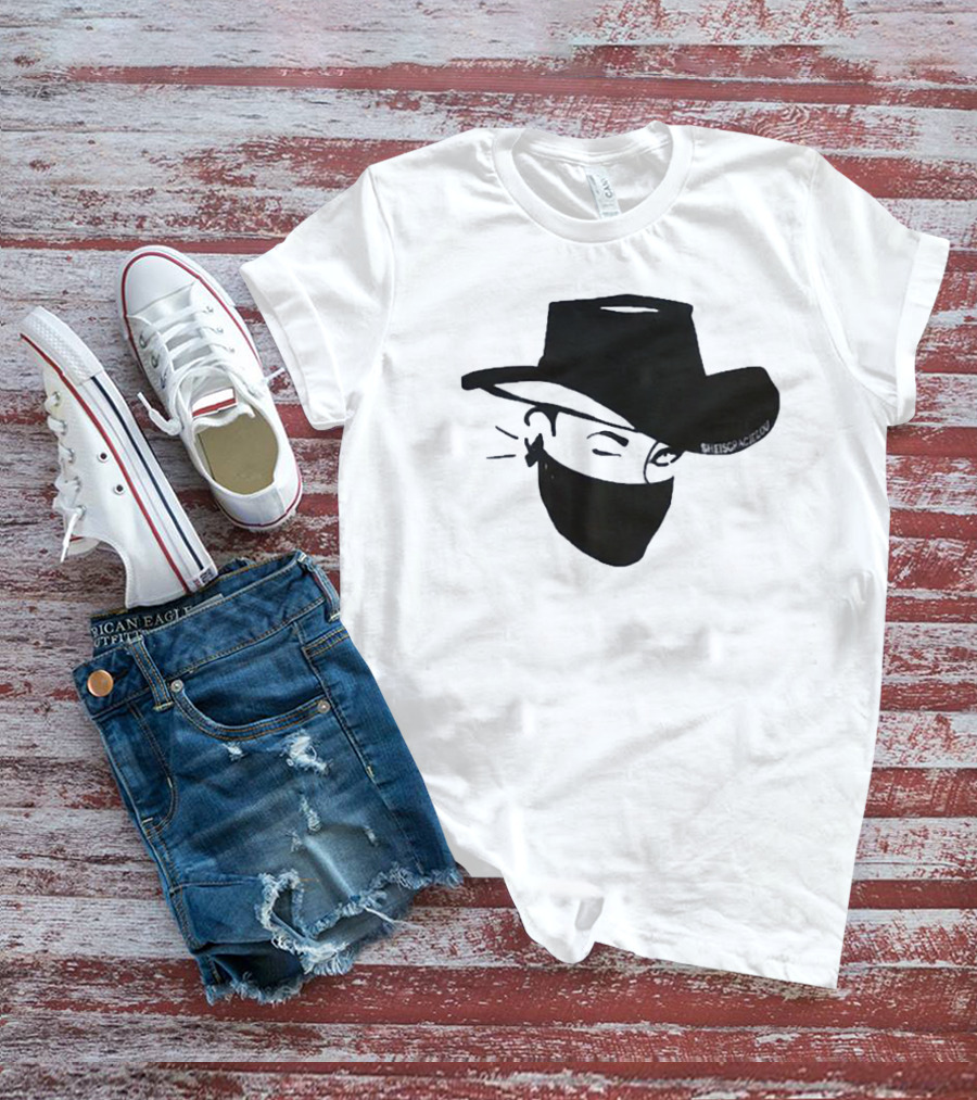 Sheisgracielou Cowboy Hat Mask Design Two Sided T-Shirt
