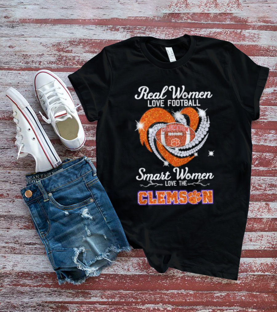 Real Women Love Football Smart Women Love The Clemson Football Heart T-Shirt