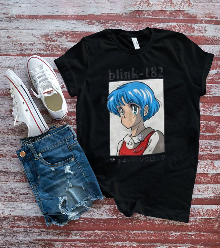 Blink-182 Anime Character Illustration Blue Hair Iconic T-Shirt