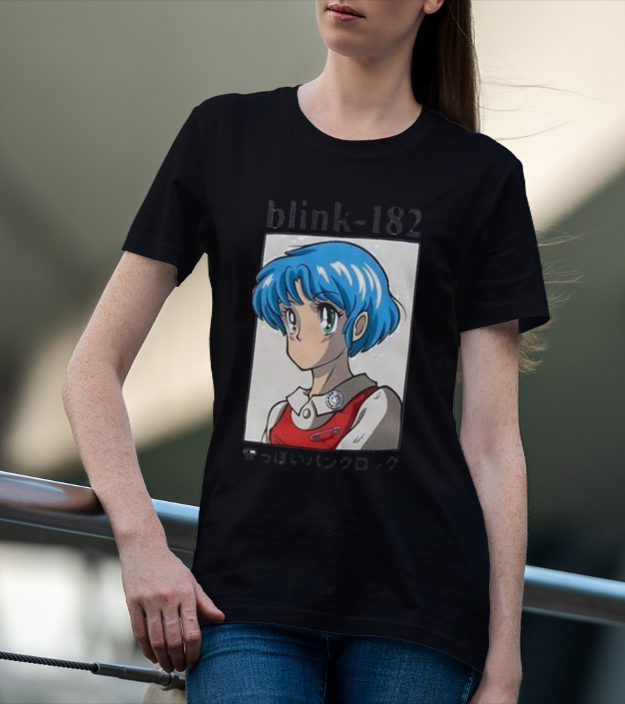 Blink-182 Anime Character Illustration Blue Hair Iconic T-Shirt