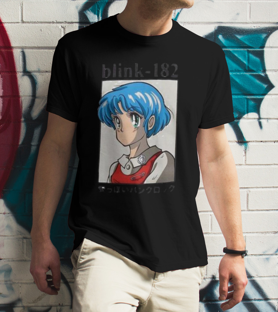 Blink-182 Anime Character Illustration Blue Hair Iconic T-Shirt