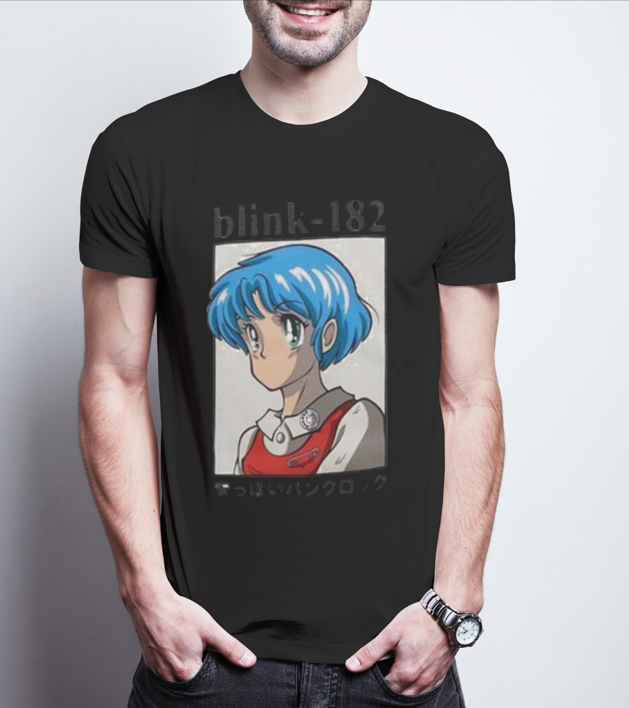 Blink-182 Anime Character Illustration Blue Hair Iconic T-Shirt