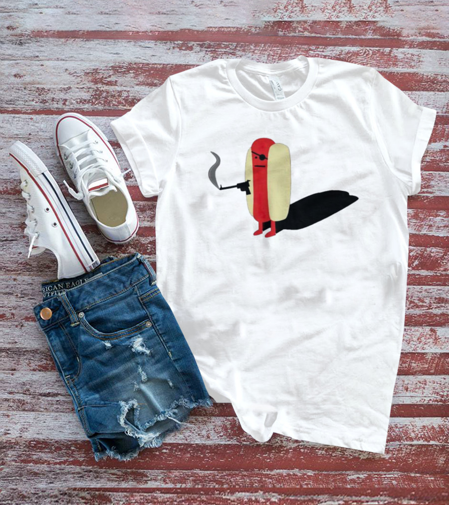 Diabolical Hot Dog With Gun And Eye Patch T-Shirt