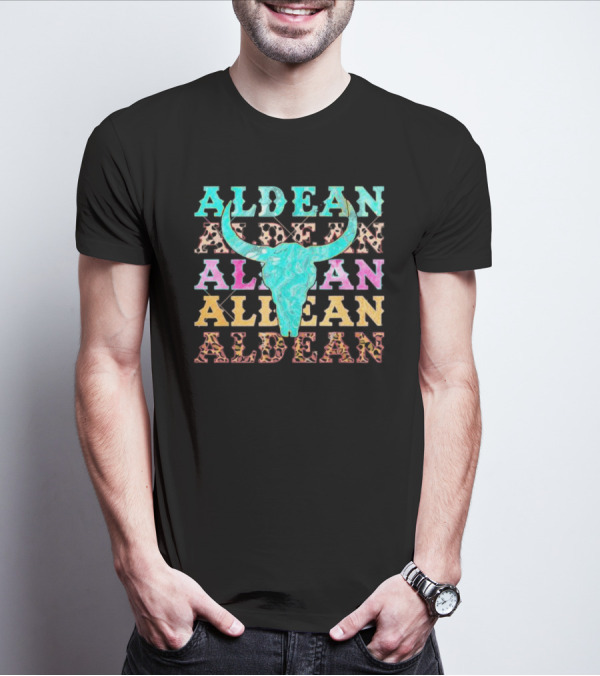 Aldean Bullhorn Leopard Skull Colorful Cowhide T-Shirt